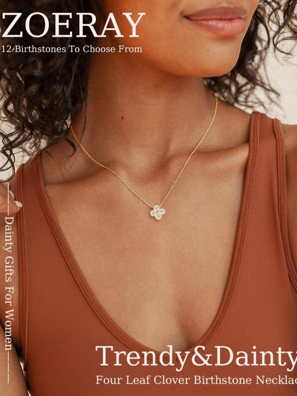 Dainty Birthstone Gold Clover Necklace for Women Trendy Non Tarnish - Picture 2 of 6